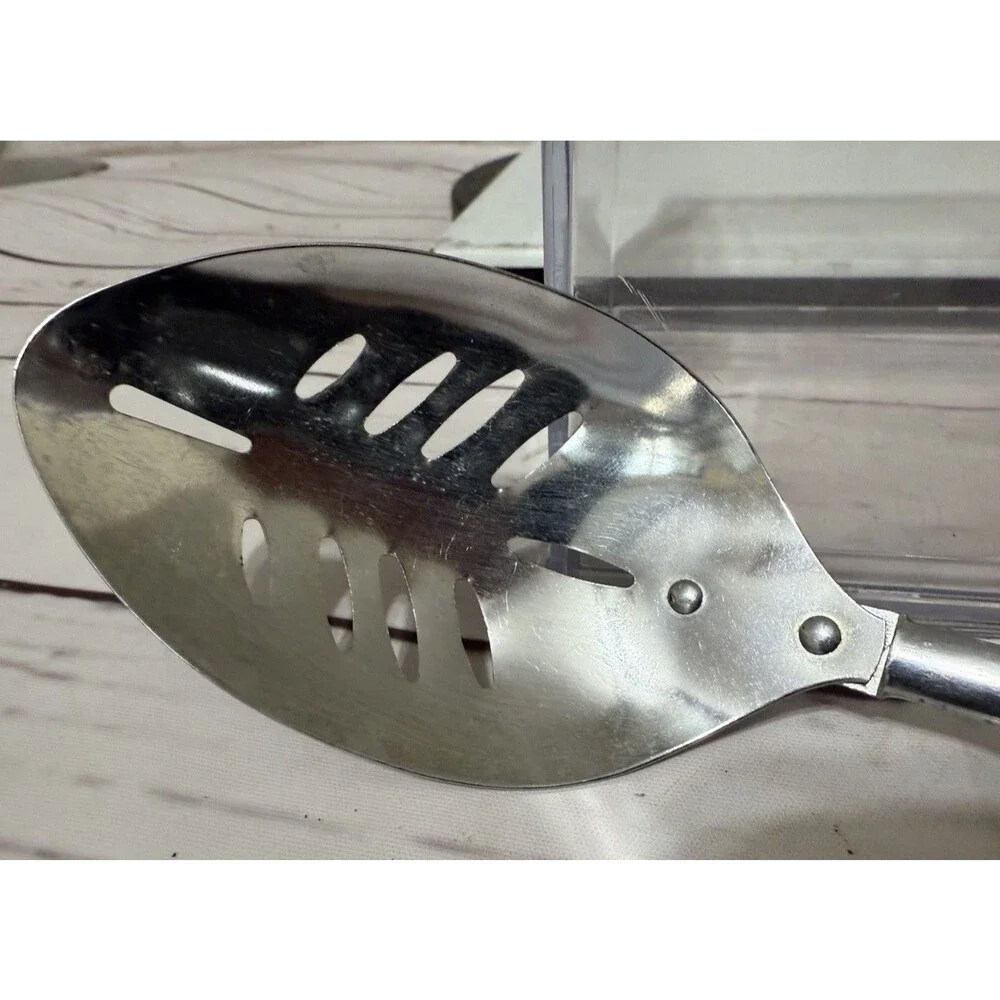 Vtg EKCO Kitchamajig Slotted Spoon MCM Handle 12” Stainless Steel